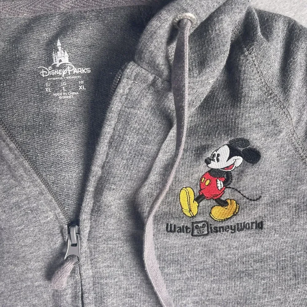 Walt Disney World Mickey‎ Mouse Full Zip Fleece Jacket Youth XL Gray Long Sleeve